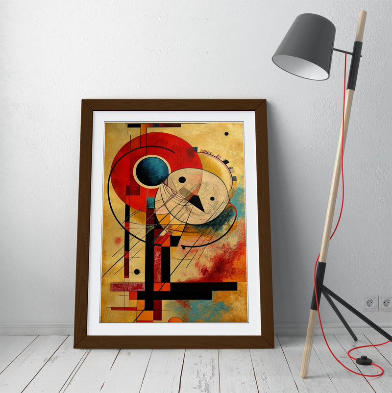Framed Wall Art Abstract Red Beige Pattern Kandinsky Style Print - Handmade UK