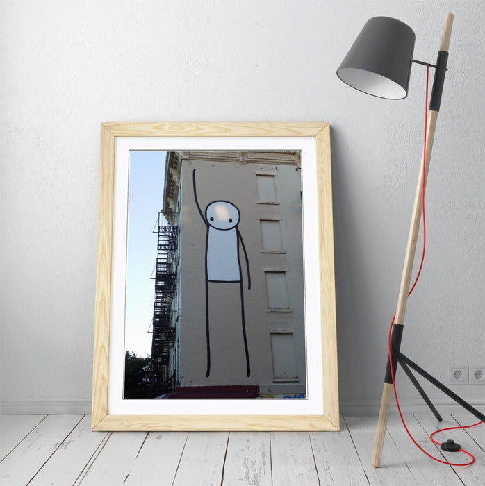 Funny Graffiti Poster – Framed Wall Art Featuring Stick Man Print With Wood Grain Frame