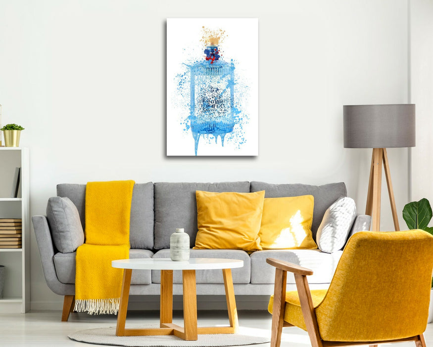 GIN BOTTLE CANVAS SPLASH WALL ART PRINT DECOR IRISH GUNPOWDER BLUE / TURQUOISE