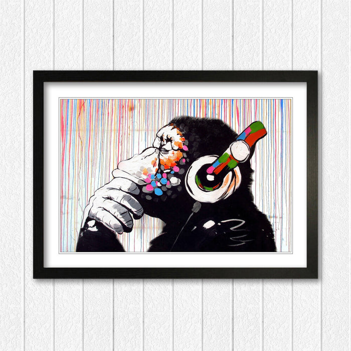 MONKEY DJ BANKSY STREET ART FRAMED POSTER PICTURE PRINT ARTWORK RAIN