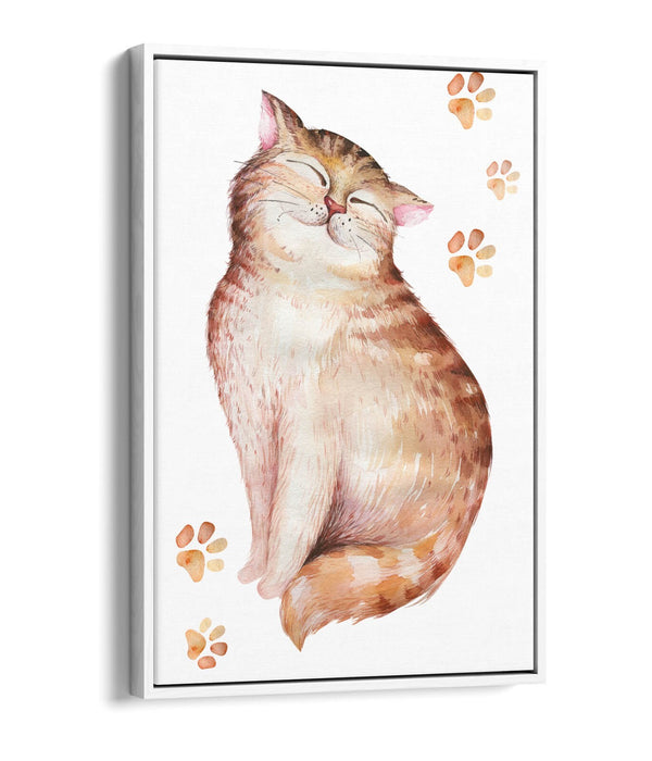 Tabby Cat Canvas Art - Ginger Watercolour Print On Float Effect Canvas Wall Decor