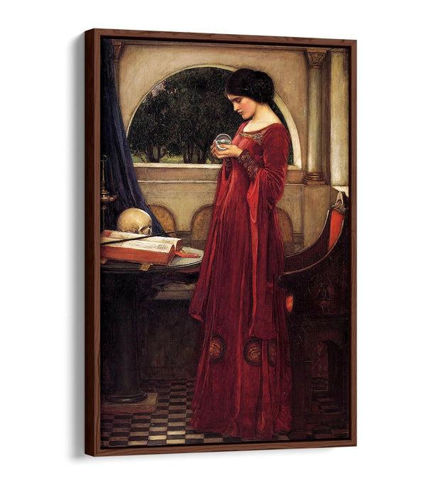 WATERHOUSE THE CRYSTAL BALL -FLOAT EFFECT CANVAS WALL ART PIC PRINT- BURGUNDY