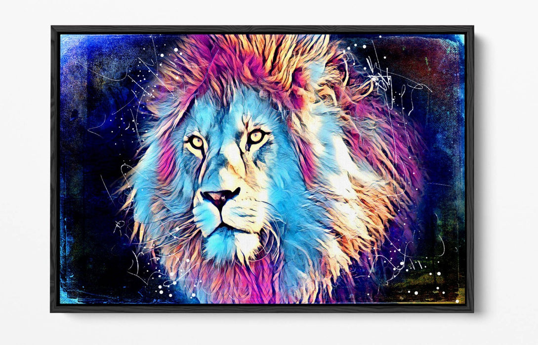 PURPLE BLUE LION SKETCH BLACK BACKGROUND -FLOAT EFFECT CANVAS WALL ART PRINT
