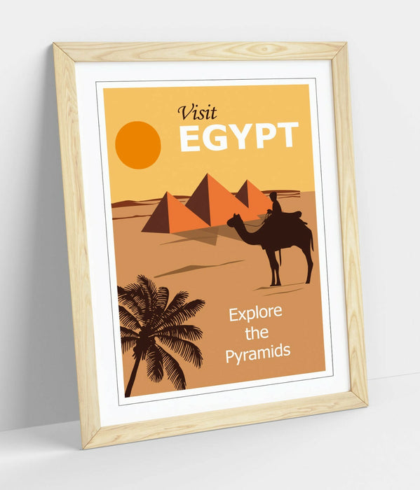 VINTAGE RETRO VISIT EGYPT TRAVEL POSTER, PYRAMIDS -FRAMED WALL ART PICTURE PRINT