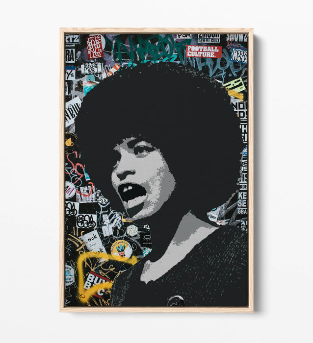 ANGELA DAVIS ACTIVIST GRAFFITI -FLOAT EFFECT CANVAS WALL ART PIC PRINT BANKSY