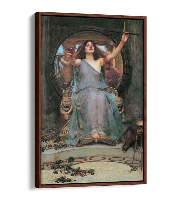 WATERHOUSE CIRCE OFFERING THE CUP -FLOAT EFFECT CANVAS WALL ART PIC PRINT- GREY