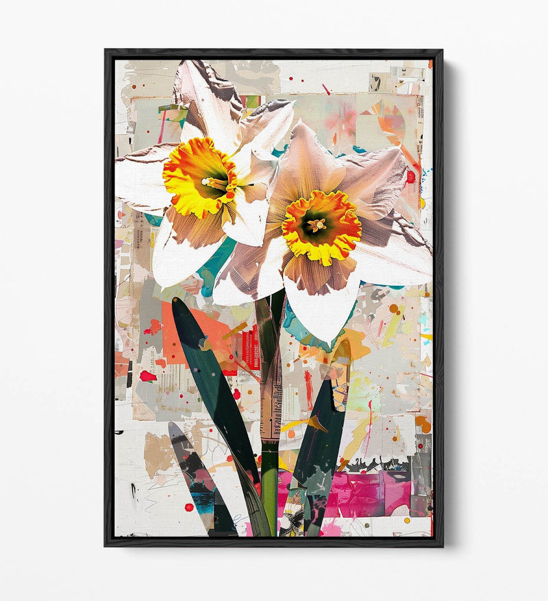 Float Effect Canvas Art - Daffodil Flower Artwork on Premium 30mm Deep Frame