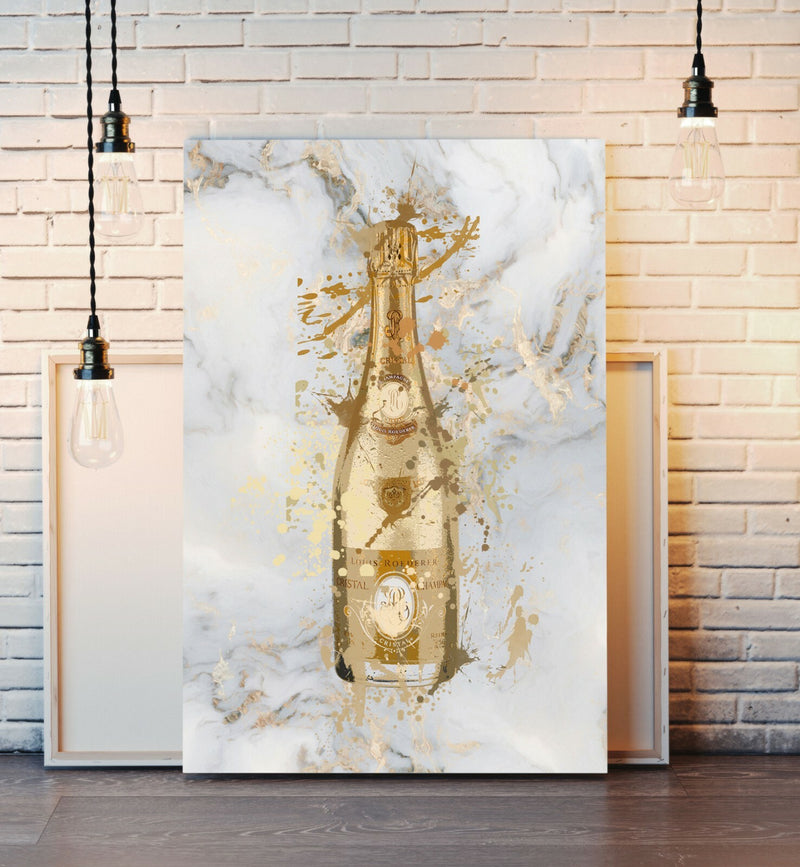 Canvas Wall Art – Marble Champagne Bottle Print | Deep Framed Handmade Artwork