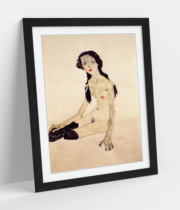 Framed Art Poster Featuring Egon Schiele Sitting Girl | UK Handmade Frame Decor