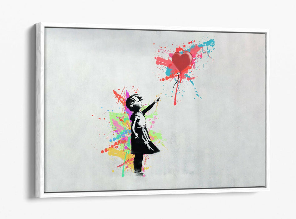 BANKSY, BALLOON GIRL RAINBOW SPLASH ART -FLOAT EFFECT CANVAS WALL ART PRINT