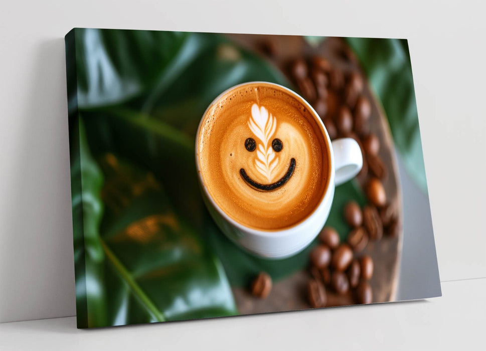Coffee Canvas Wall Art - Cute Smiley Face Print | Home Decor Canvas UK