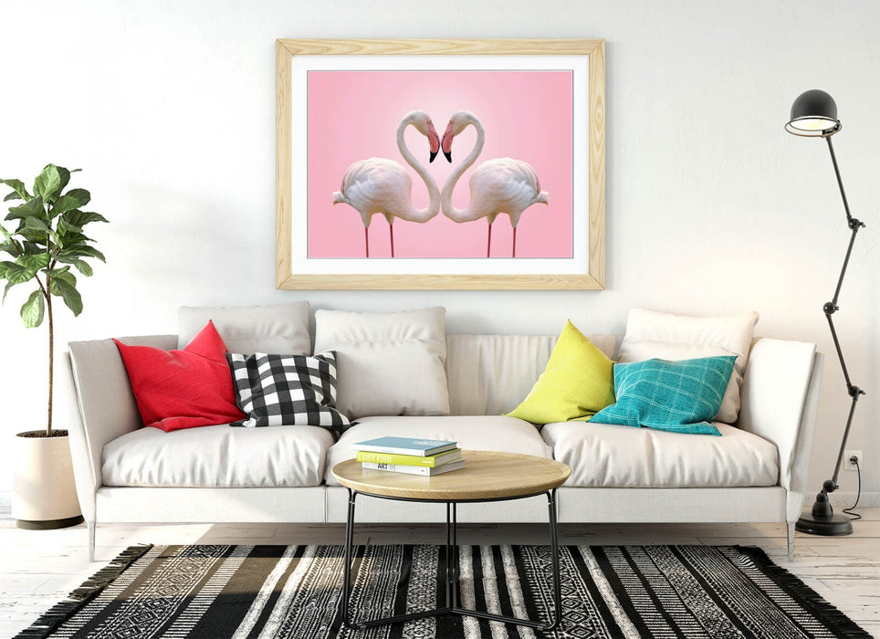 Framed Flamingo Wall Art - Love Heart Poster | Handmade Bedroom Decor Print