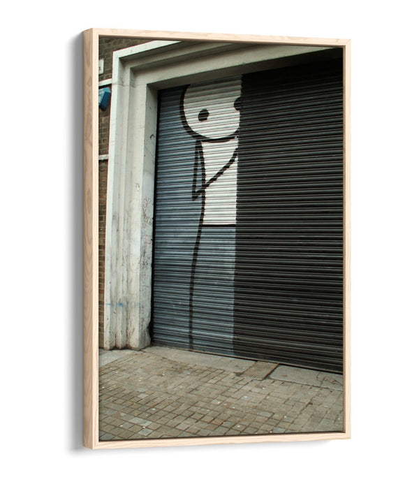 Canvas Wall Art – Stik Hiding Stick Man Graffiti Print With Float Effect Frame