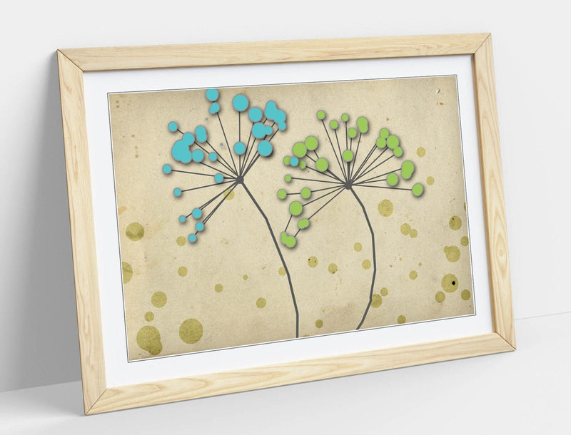 Framed Flower Art – Blue Green Dandelion Wall Poster | Bedroom Wall Decor