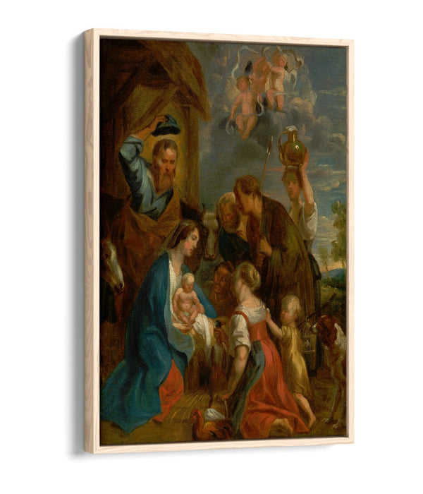 JACOB JORDAENS, ADORATION OF THE SHEPHERDS -FLOAT EFFECT CANVAS WALL ART PRINT