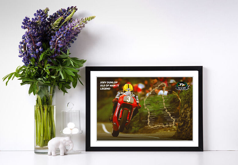 Isle of Man TT Poster - Joey Dunlop Racing Legend Framed Motorcycle Art Print