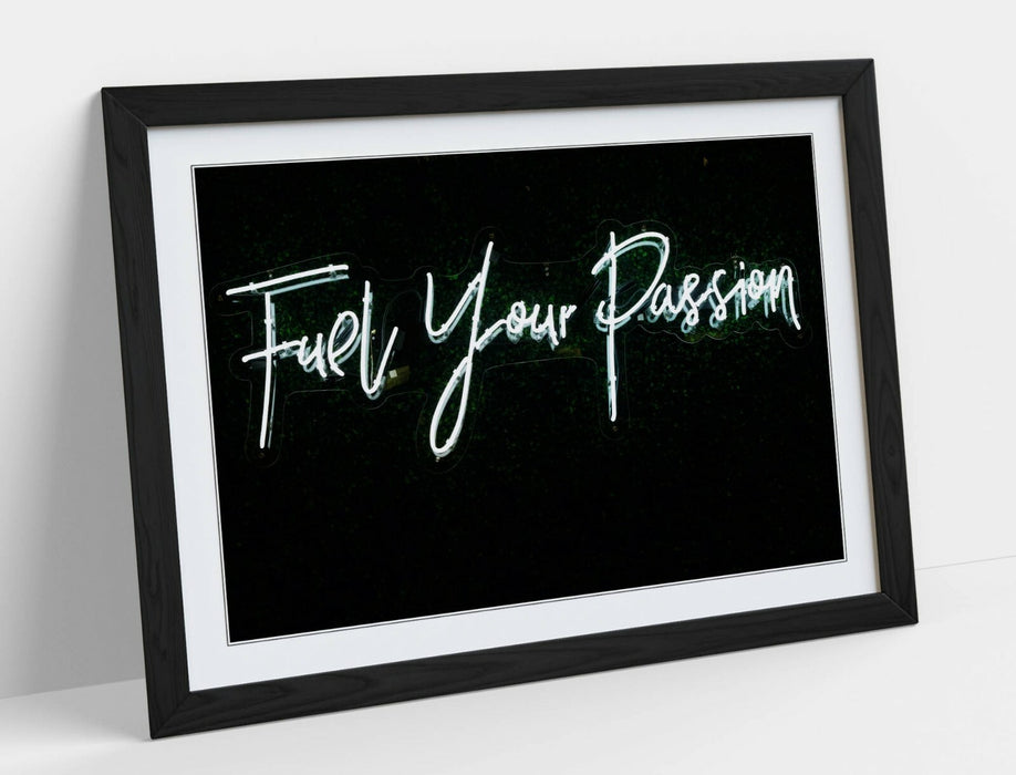 Framed Poster Artwork – Neon Sign Photograph Wall Art Prints With Woodgrain Frame