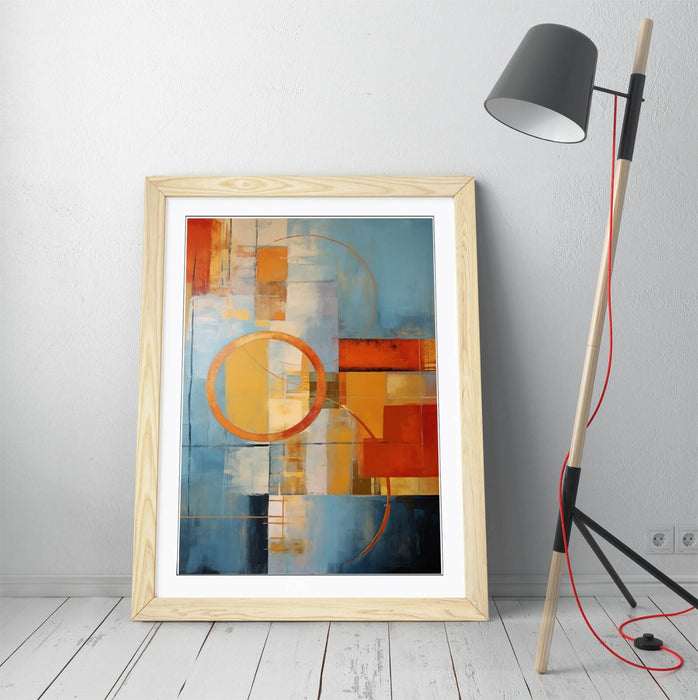 Framed Wall Art – Blue Red Abstract Shapes | Modern Bedroom Decor Print