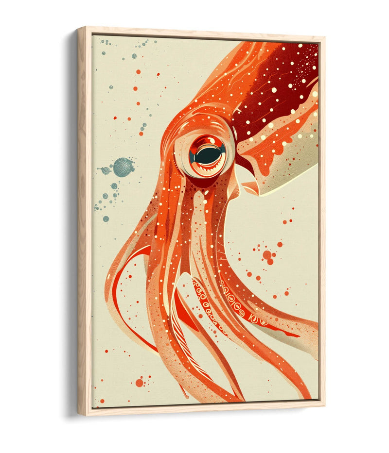 Orange Squid Canvas | Contemporary Decor Float Effect Frame - Handmade UK Art