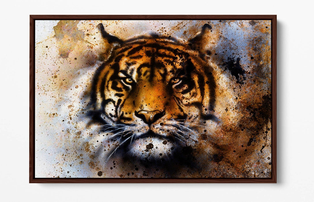 Canvas Wall Art - Tiger Abstract Rusty Background With Float Effect Frame