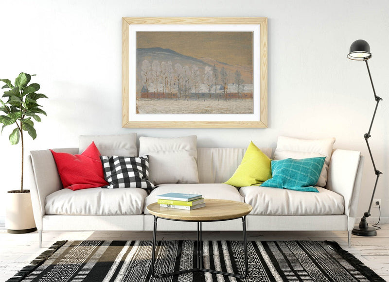 Framed Wall Art - Winter Landscape Poster Print With Woodgrain Finish Frame