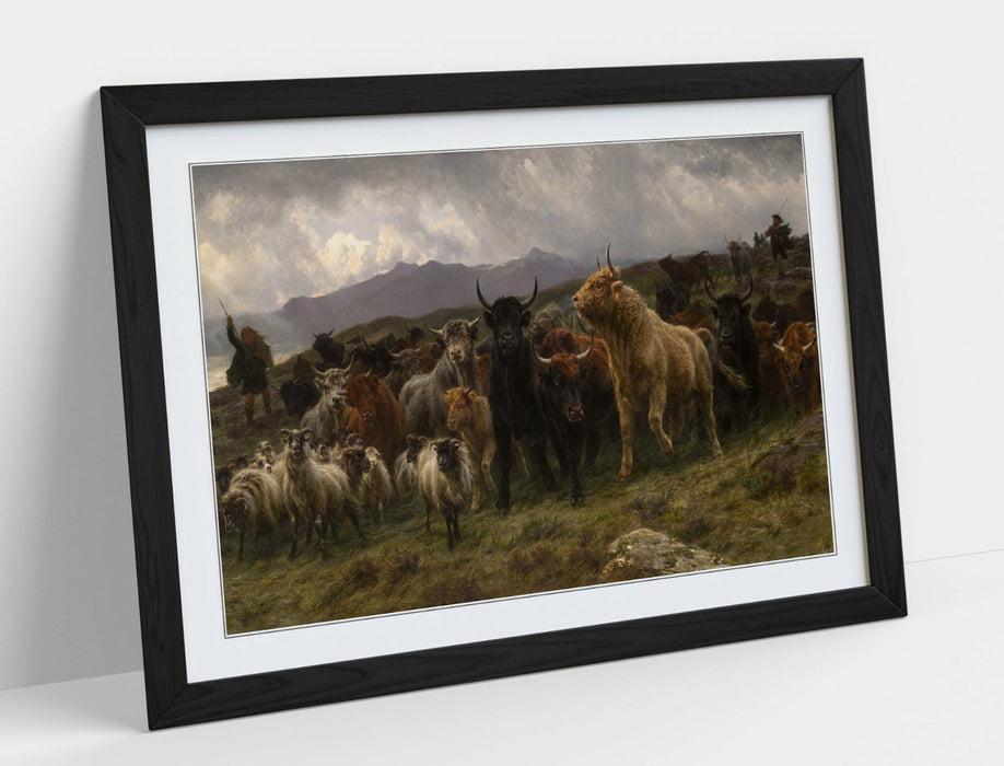 Framed Art Print | Highland Cow Artwork - Rustic Natural Wood Frame Wall Art