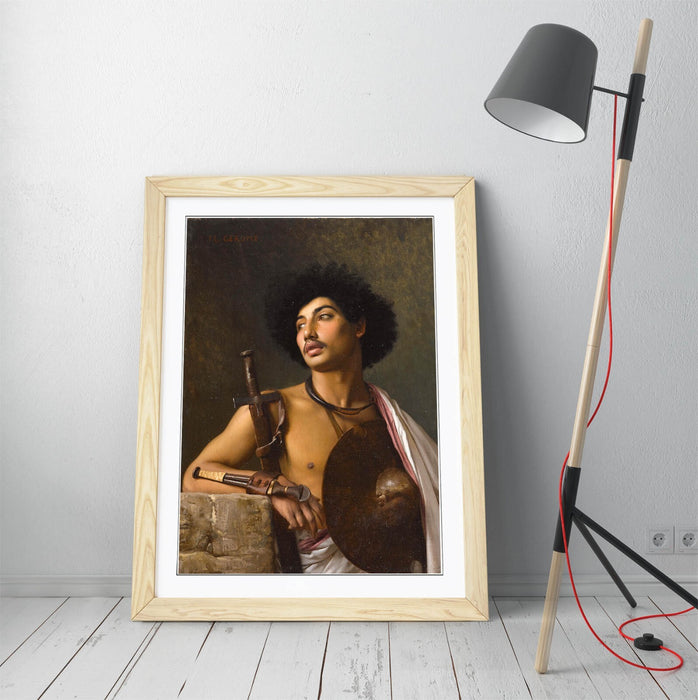 Framed Wall Art Poster - Jean-Leon Gerome Bischari Warrior Print with Woodgrain Frame