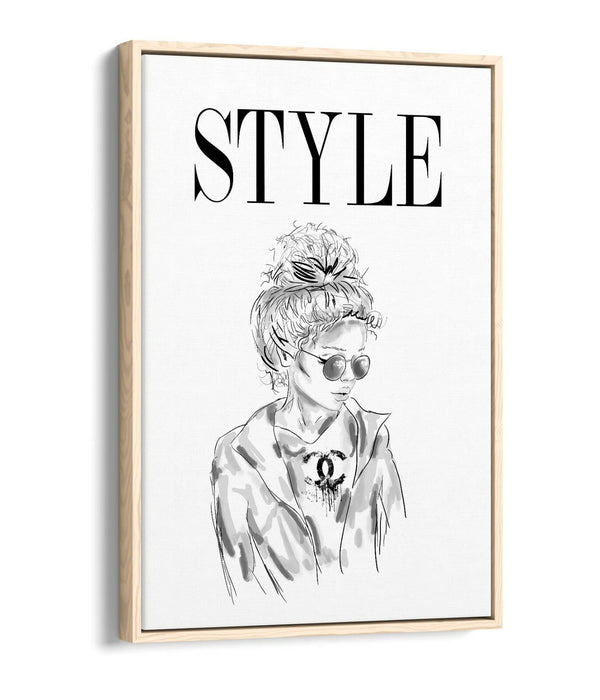STYLE GIRL COCO -FLOAT EFFECT CANVAS WALL ART PIC PRINT- BLACK & WHITE