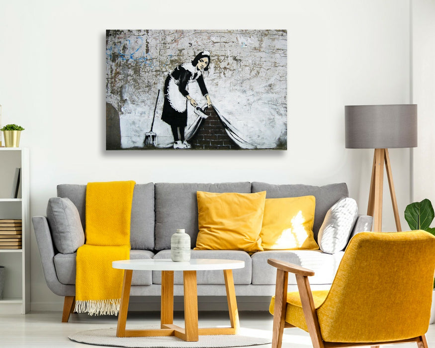 BANKSY - SWEEPER CANVAS ART PRINT ARTWORK DEEP FRAMED