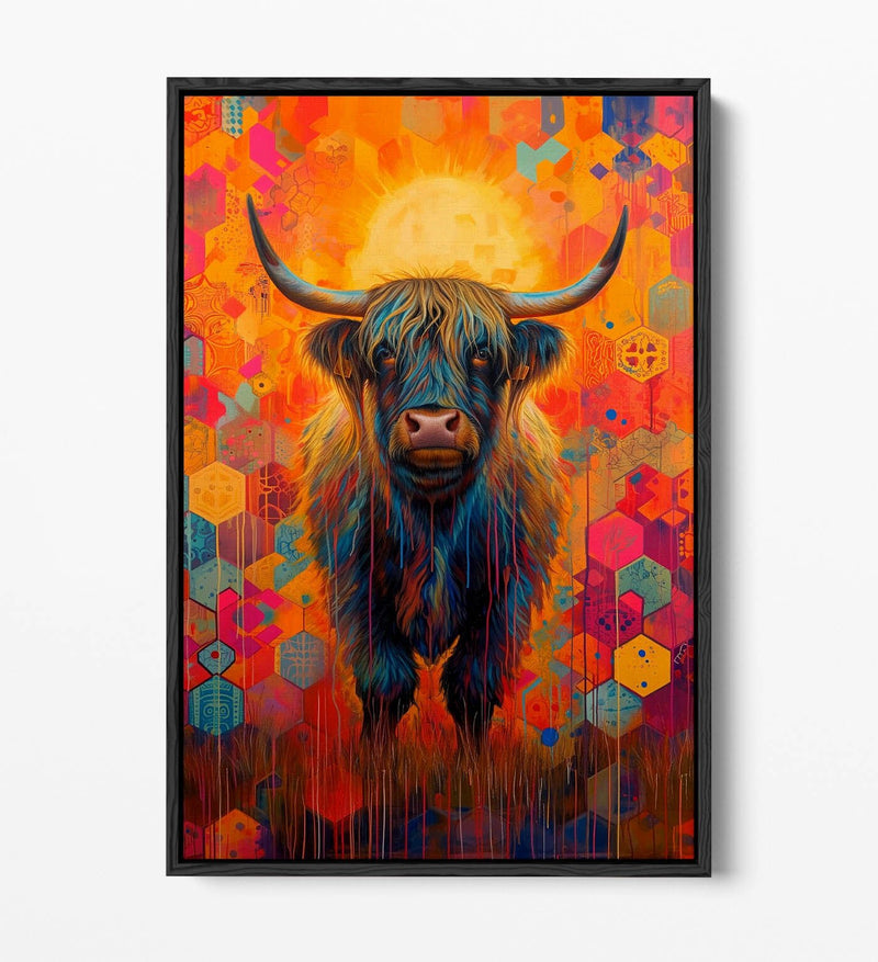 Highland Cow Canvas – Multi Colour Print Animal Home Decor | Float Effect Frame