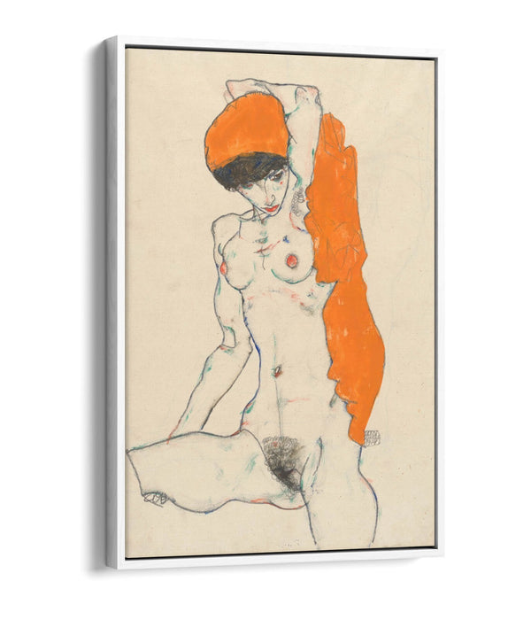 Canvas Wall Art Print – Egon Schiele Orange Drapery Float Effect Premium Canvas