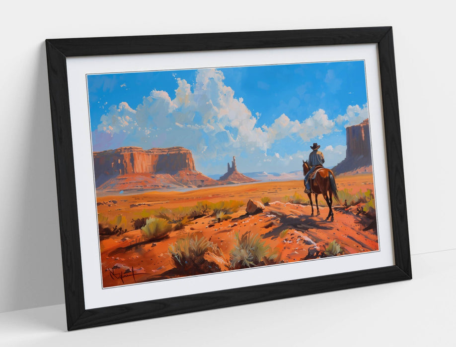 Framed Wall Art Poster – Cowboy Wall Decor | Orange Desert Art Print, Ready to Hang
