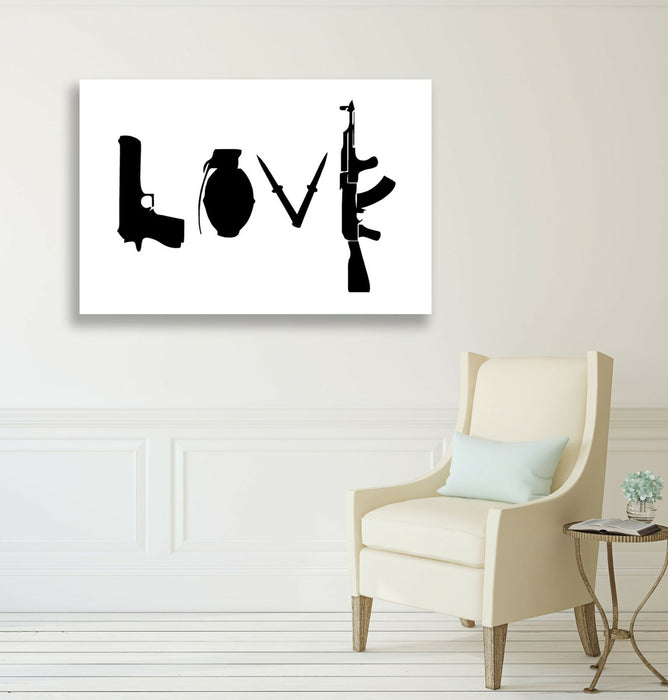 BANKSY LOVE WEAPONS GUNS GRAFFITI CANVAS WALL ART PRINT ARTWORK DEEP FRAMED