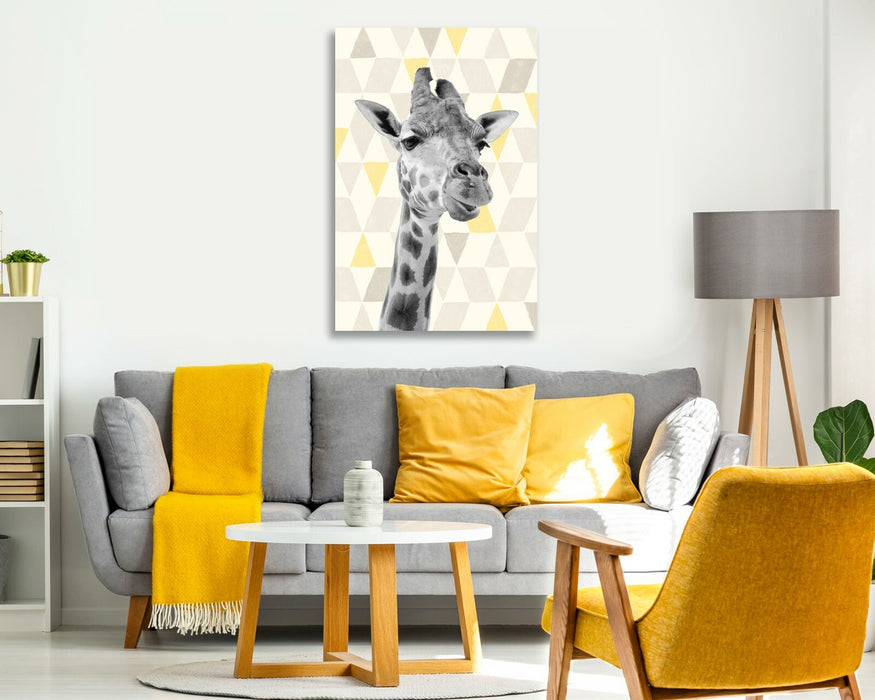 Giraffe Canvas Wall Art - Handmade Geometric Animal Decor | Mustard Yellow Print