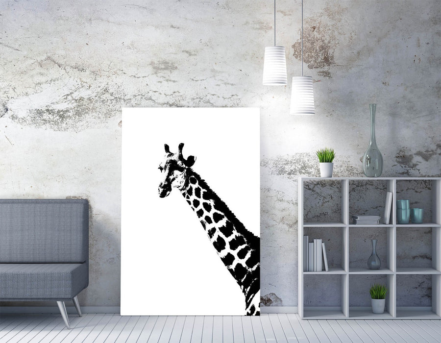 GIRAFFE HEAD, BLACK AND WHITE ANIMALS -CANVAS WALL ART PRINT ARTWORK