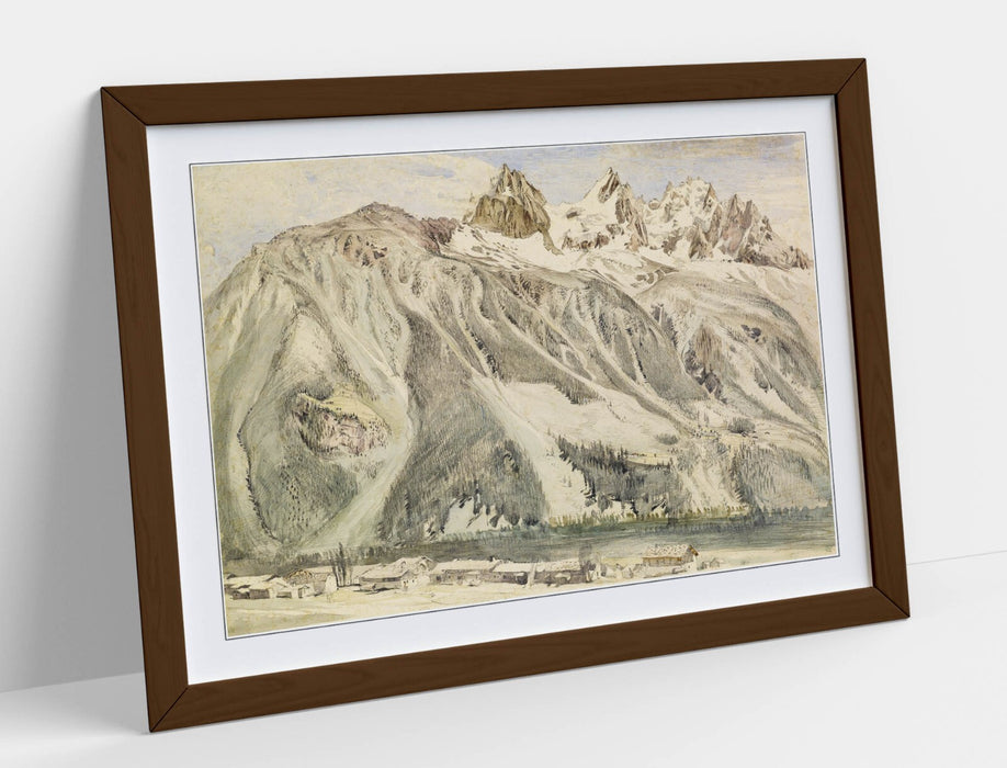 Framed Wall Art - John Ruskin Print Aiguilles Of Chamonix With Woodgrain Frame