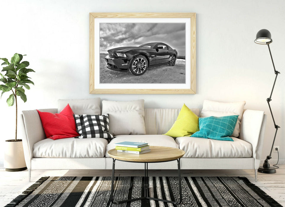 Classic Car Poster - Mustang Grayscale Art Framed Wall Art | Handmade UK Frame