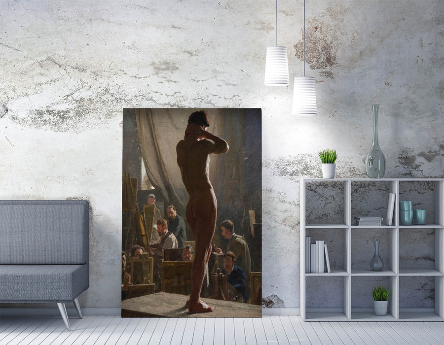 LAURIS TUXEN, MALE NUDE IN STUDIO OF BONNAT -CANVAS WALL ARTWORK PIC PRINT