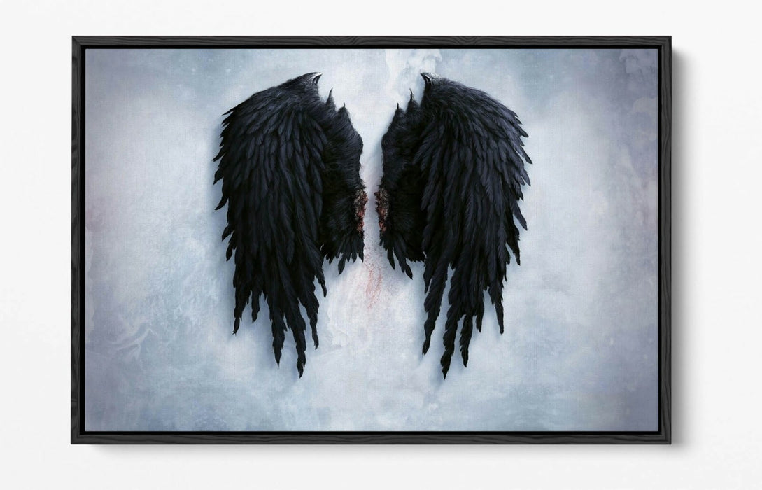 Angel Wings Canvas | Broken Fallen Black Wings Float Effect Wall Art