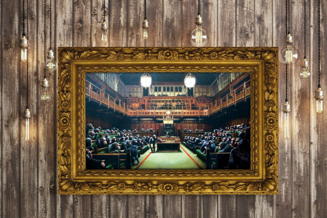 MONKEY PARLIAMENT CANVAS WALL ART ARTWORK GRAFFITI PRINTED FRAME BANKSY STYLE