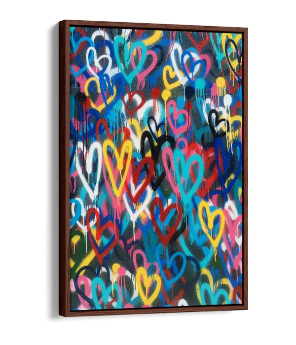 BANKSY LOVE WALL PORTRAIT -FLOAT EFFECT CANVAS WALL ART PIC PRINT-RAINBOW COLOUR