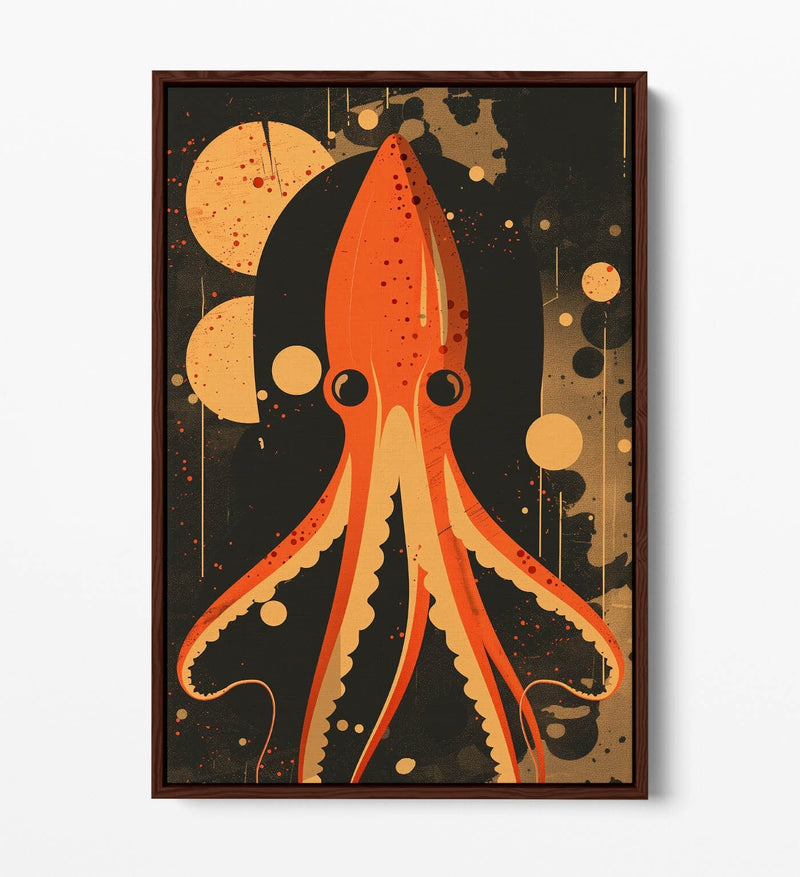 Float Effect Canvas Orange Squid Art – Retro Canvas Print With MDF Frame