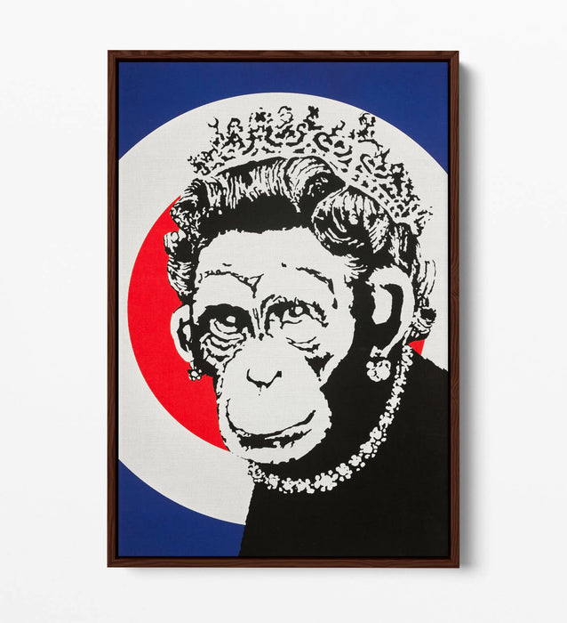 BANKSY MONKEY QUEEN FLOAT EFFECT CANVAS WALL ART PIC PRINT GRAFFITI- BLUE RED