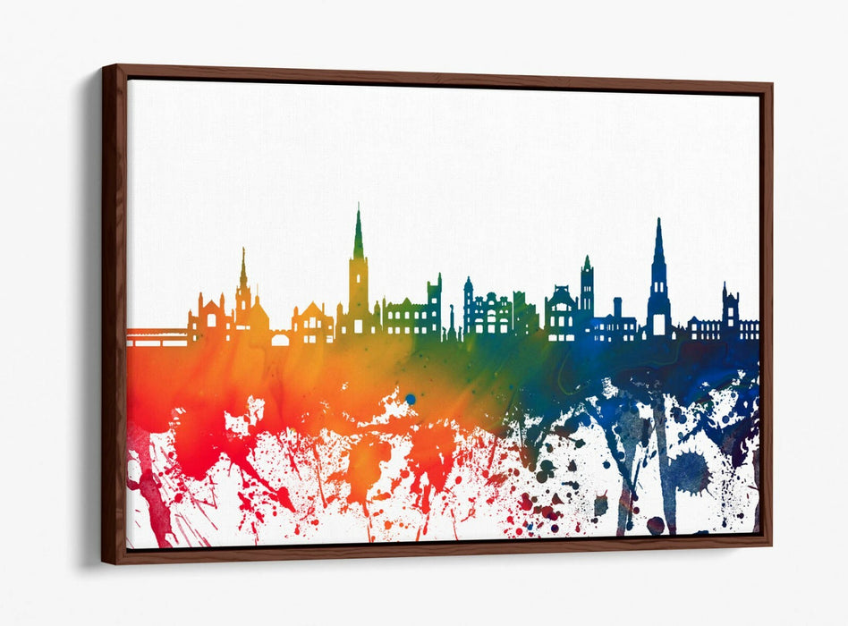 DERRY CITY SKYLINE RAINBOW SPLASH ART -FLOAT EFFECT CANVAS WALL ART PRINT