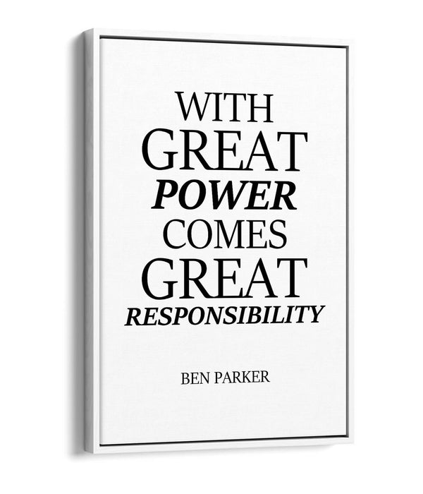 "GREAT POWER RESPONSIBILITY" SPIDERMAN QUOTE -FLOAT EFFECT CANVAS WALL ART PRINT