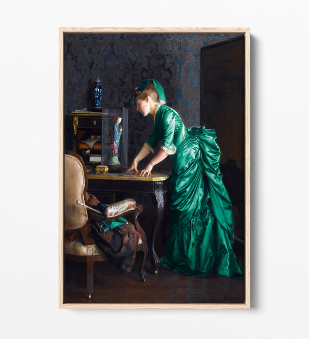 Canvas Wall Art – William McGregor Paxton Green Dress Painting | Float Effect Print