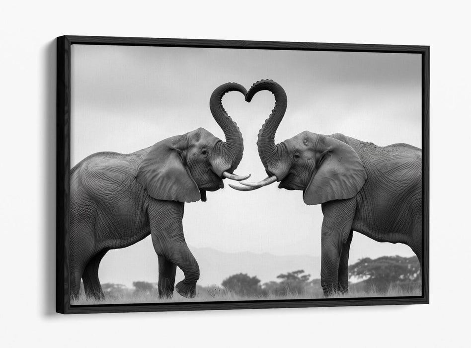 Black And White Canvas Art – Elephant Wall Decor With Heart Home Decoration