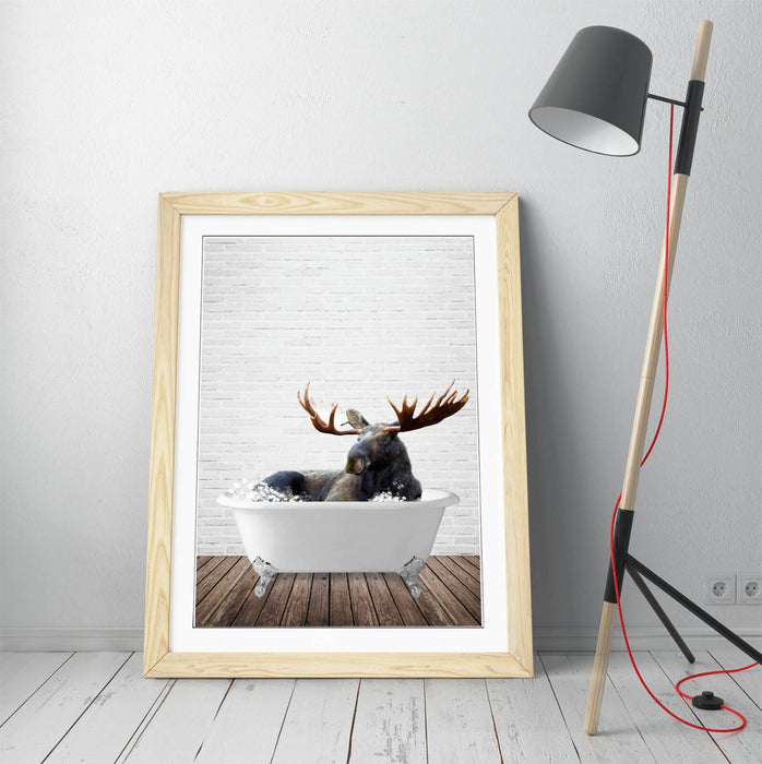 MOOSE IN BATHTUB -QUIRKY ART FRAMED POSTER PICTURE PRINT BATHROOM ARTWORK