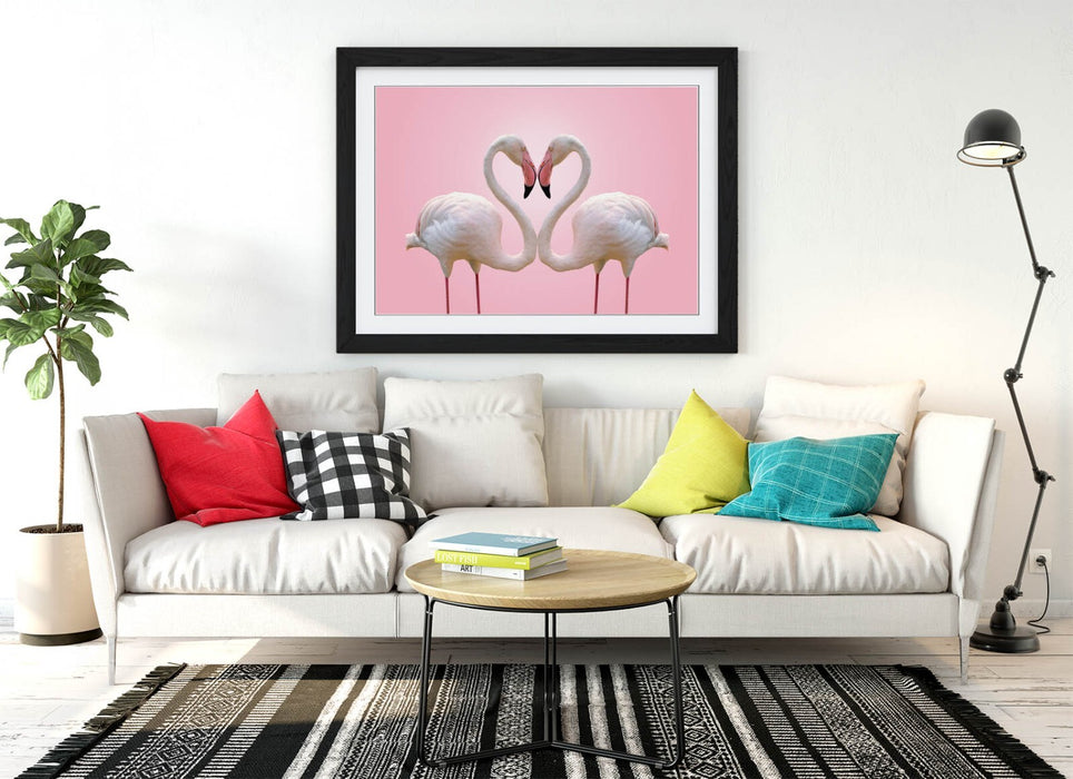 Framed Flamingo Wall Art - Love Heart Poster | Handmade Bedroom Decor Print