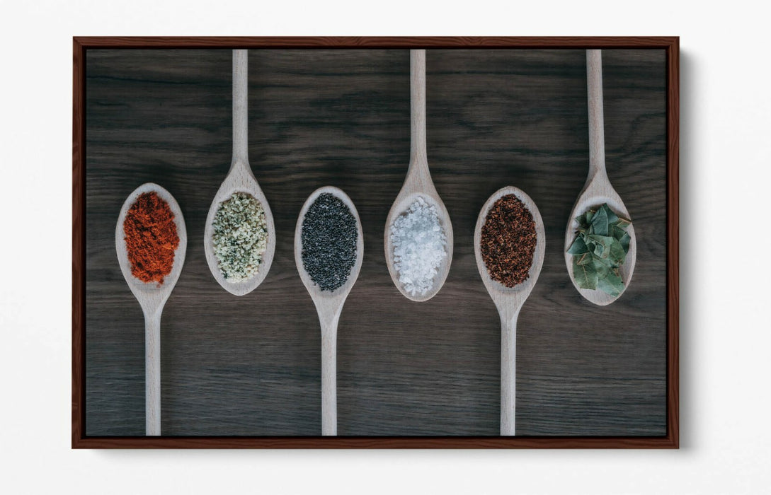 Canvas Wall Art - Kitchen Wall Decor With Herbs Spices In Green Red Float Effect